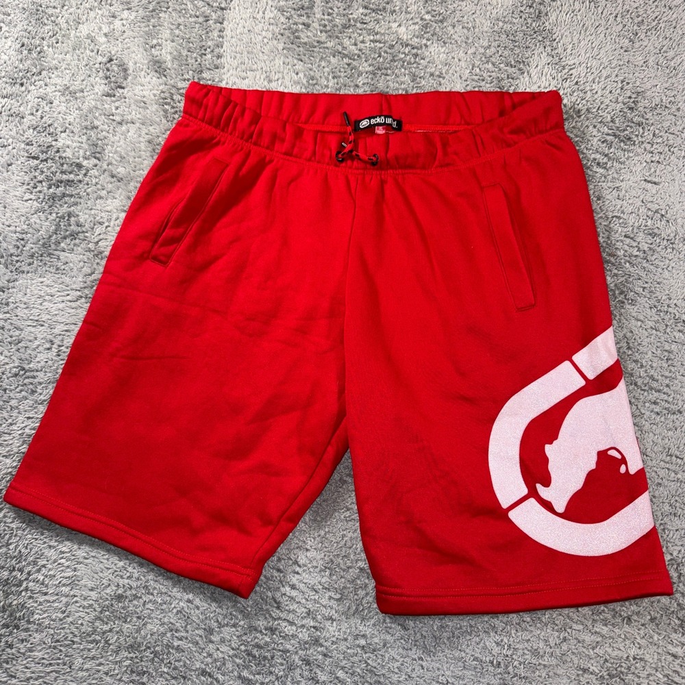 Ecko Unltd Shorts XL Red Mens Athletic Fleece Graphic Logo Drawstring